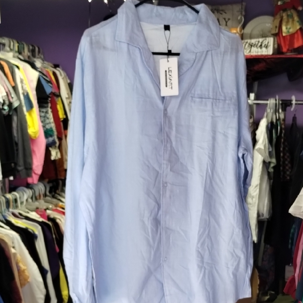 lexiart Men's Casual Light Blue Button-Up Shirt